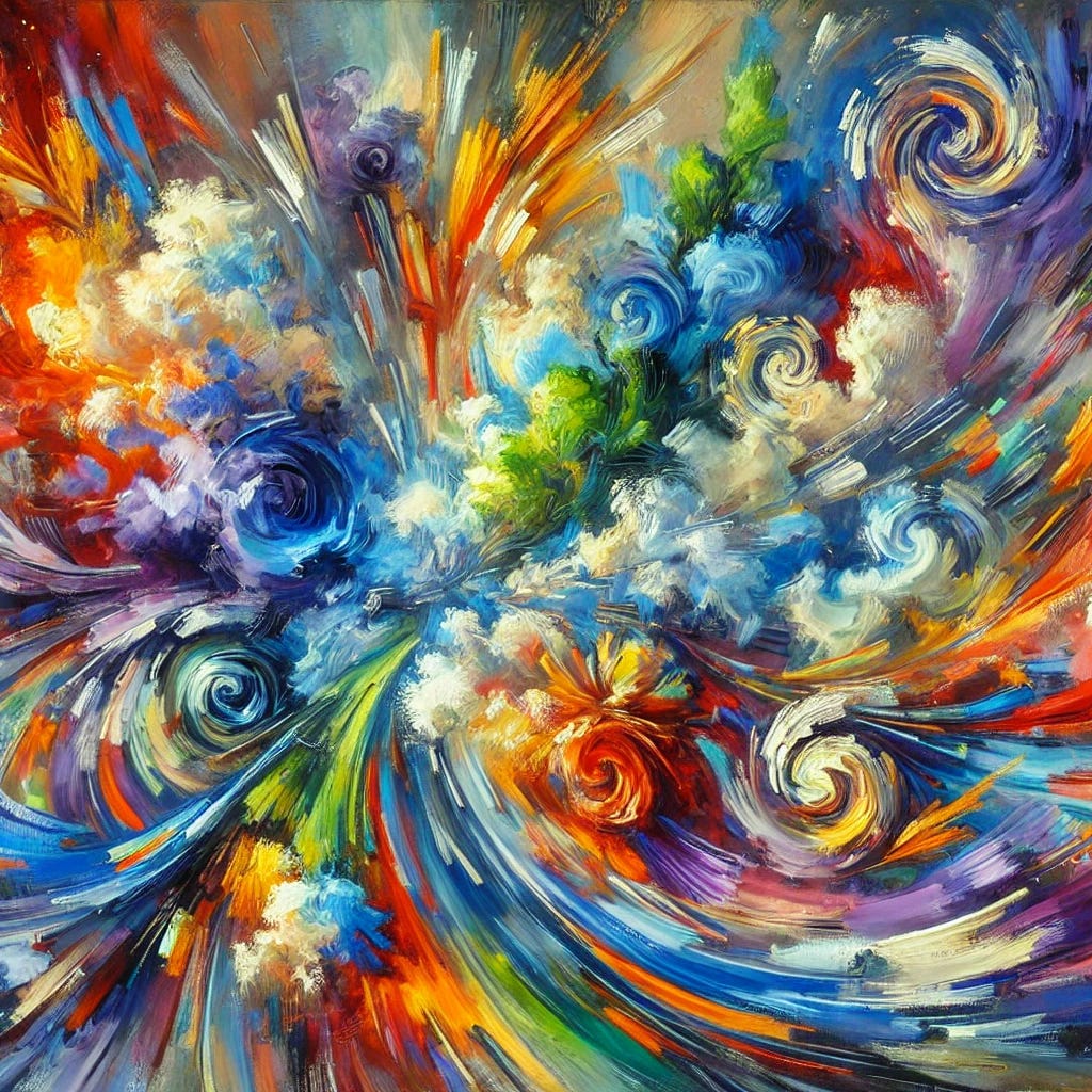 An abstract, vividly colorful oil painting with bold, expressive brushstrokes, entirely free of text and chemical language. Depict energetic swirls and spontaneous splashes of intense colors like vibrant blues, lush greens, fiery oranges, and rich purples, symbolizing the vitality and dynamism of magnesium in human biology. Emphasize movement and lively energy through abstract forms, creating a sense of life, health, and natural vibrancy without any literal or scientific symbols. An abstract, vividly colorful oil painting with bold, expressive brushstrokes, entirely free of text and chemical language. Depict energetic swirls and spontaneous splashes of intense colors like vibrant blues, lush greens, fiery oranges, and rich purples, symbolizing the vitality and dynamism of magnesium in human biology. Emphasize movement and lively energy through abstract forms, creating a sense of life, health, and natural vibrancy without any literal or scientific symbols.