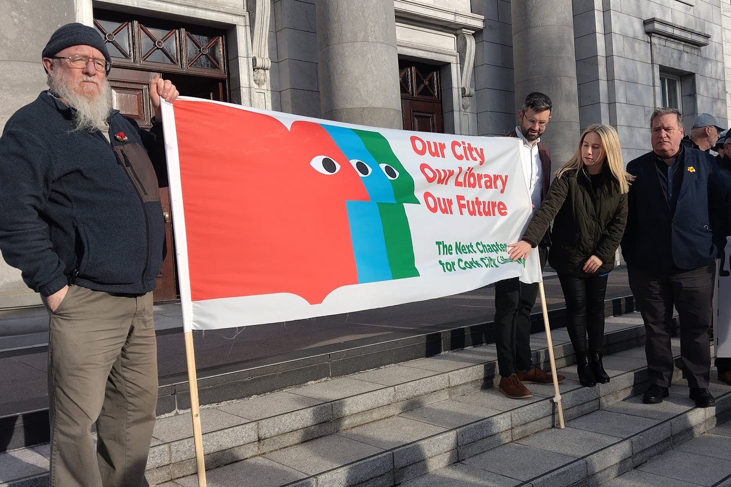 Demonstrators outside Cork City Hall with Pádraig Rice, Laura Harmon and Dan Boyle. Demonstrators outside Cork City Hall with Pádraig Rice, Laura Harmon and Dan Boyle.