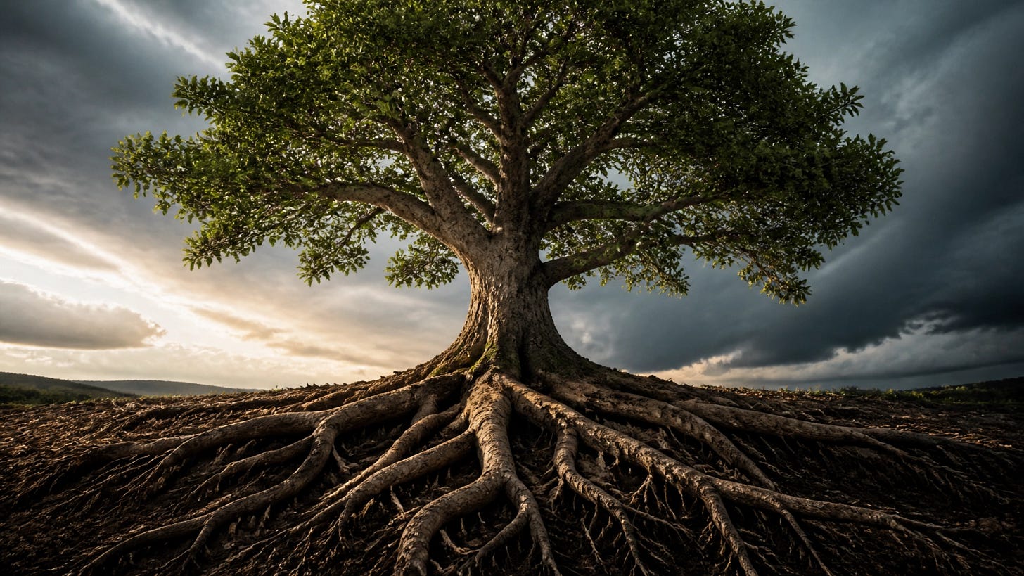 A large tree with deep roots as a metaphor for a Strong CORE
