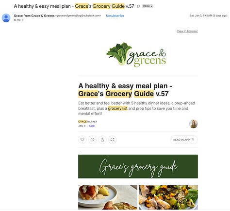 email, desktop, and app version of Grace & Greens publication