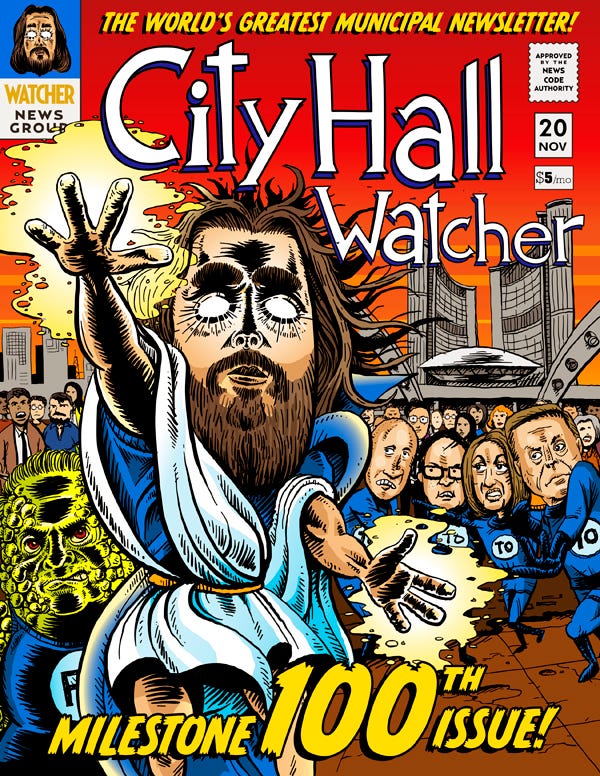 Special Issue 100 comic book cover by Brett Lamb