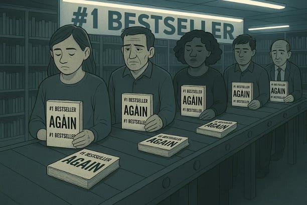 A line of bored people in a bookshop buying the next boring bestseller. the bookshop is an image in shades of gray A line of bored people in a bookshop buying the next boring bestseller. the bookshop is an image in shades of gray