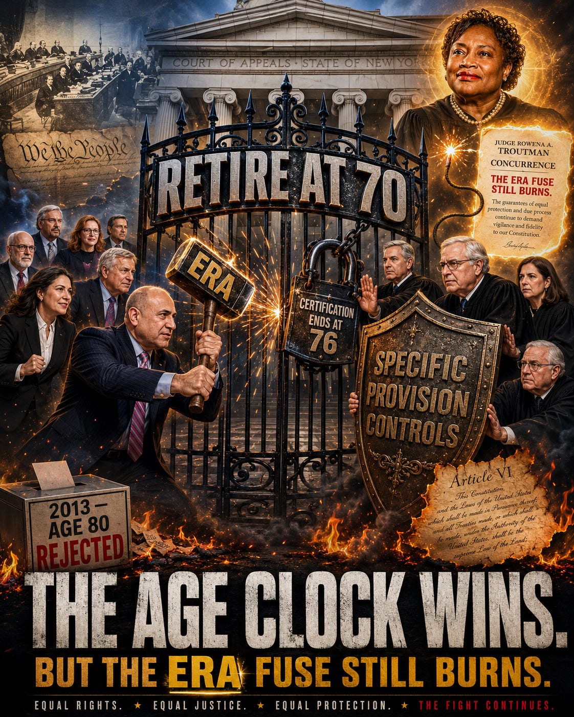 Judicial Retirement Rule Survives: New York’s high court rejects an ERA challenge to mandatory judicial retirement, preserving the age rule. Judicial Retirement Rule Survives: New York’s high court rejects an ERA challenge to mandatory judicial retirement, preserving the age rule.