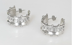 A pair of silver hoop earrings

Description automatically generated with medium confidence