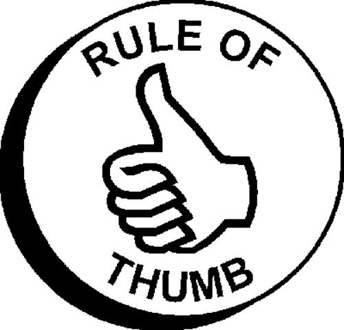 Black and white clip art shows a circle containing a thumbs-up hand and the words “RULE OF THUMB.” Black and white clip art shows a circle containing a thumbs-up hand and the words “RULE OF THUMB.”
