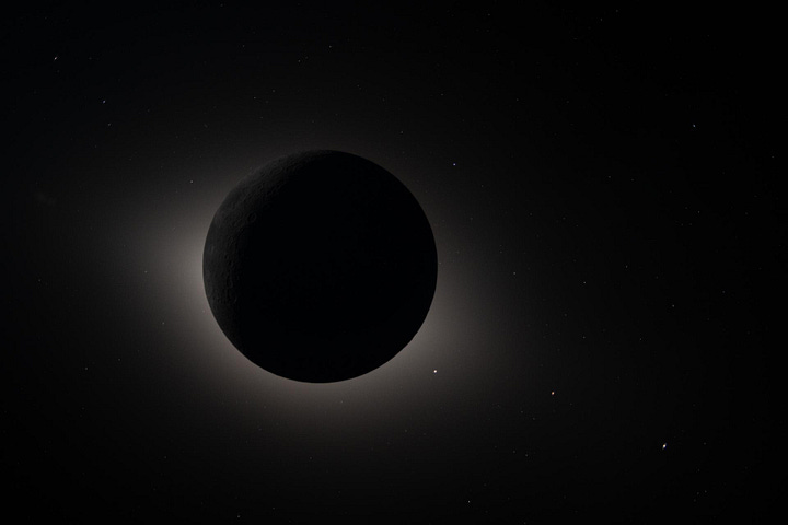 Left - the sun eclipsed by the moon, and right, 'Earth set'