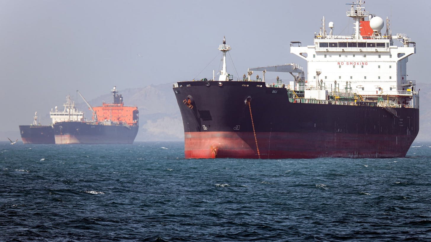 A tanker moves through the Strait of Hormuz