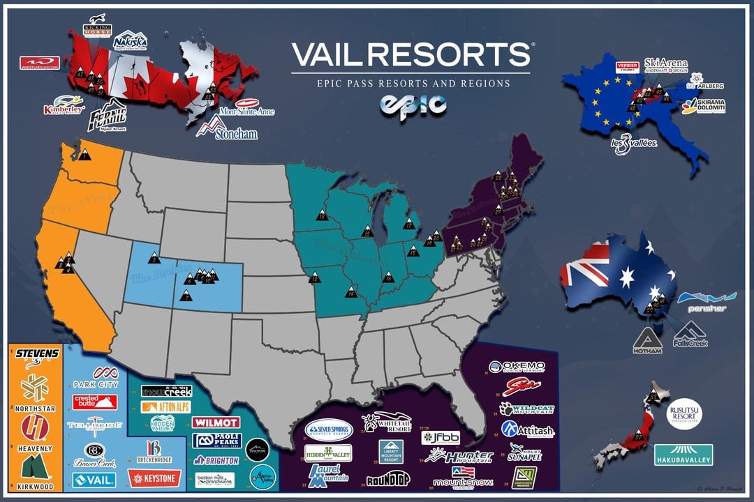 Map of all the Resorts you can visit with an Epic Pass (Vail  Owned/Partners) : r/MapPorn