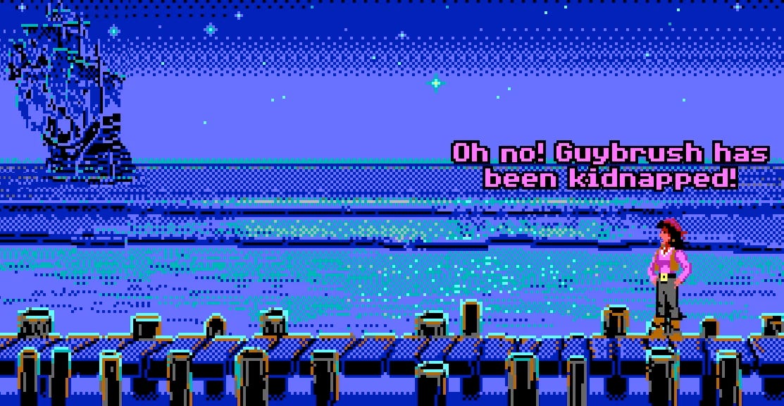 Elaine saying "Oh no! Guybrush has been kidnapped!" Elaine saying "Oh no! Guybrush has been kidnapped!"