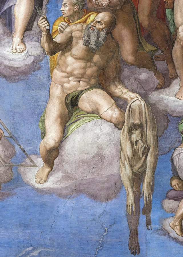 Saint Bartholomew Displaying his Flayed Skin, The Last Judgment by  Michelangelo