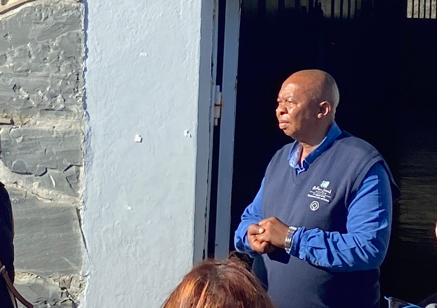 Author photograph of Sparks Mlilwana, a former Robben Island political prisoner who now serves as a tour guide.