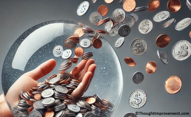 A snow globe full of coins.