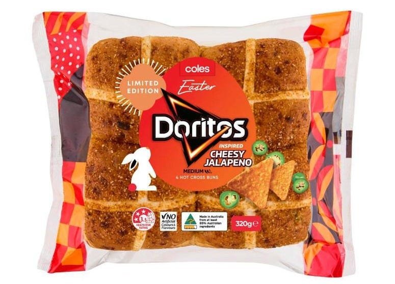 Buy Coles Easter Doritos Inspired Cheesy Jalapeno Hot Cross Buns 4 Pack 320g | Coles Buy Coles Easter Doritos Inspired Cheesy Jalapeno Hot Cross Buns 4 Pack 320g | Coles
