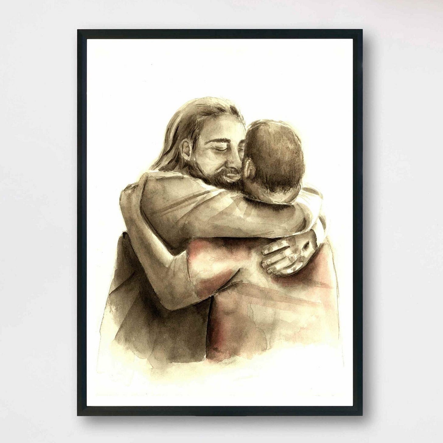Jesus Hugging Man, First Day in Heaven, Catholic Art, Catholic Gift,  Catholic Sympathy Gift, Memorial Art - Etsy