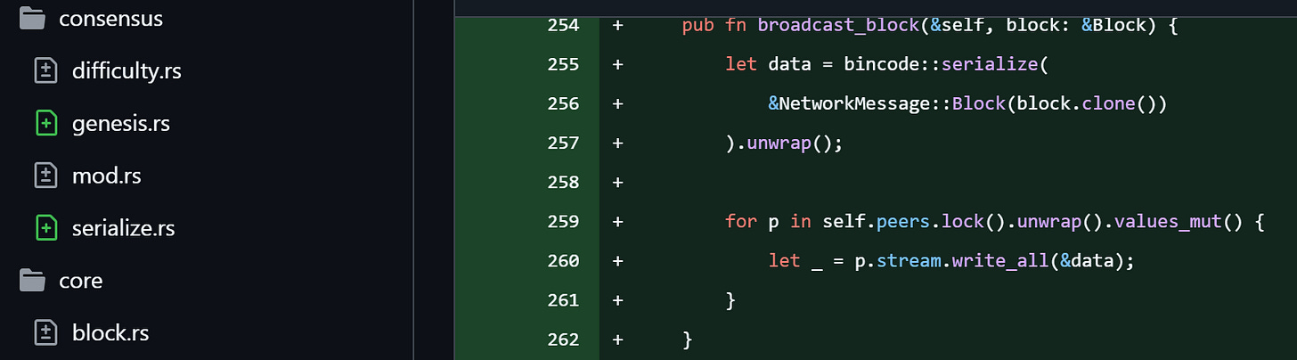 Live block broadcast logic from the Revelation node.