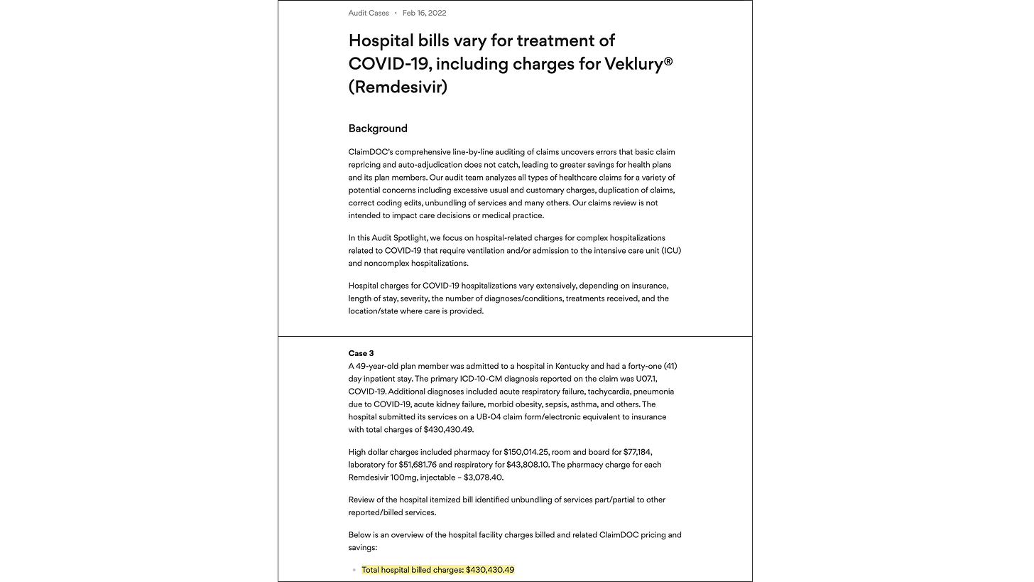Hospital bills vary for treatment of COVID-19, including charges for Veklury® (Remdesivir) (16 February 2022, ClaimDOC) Hospital bills vary for treatment of COVID-19, including charges for Veklury® (Remdesivir) (16 February 2022, ClaimDOC)