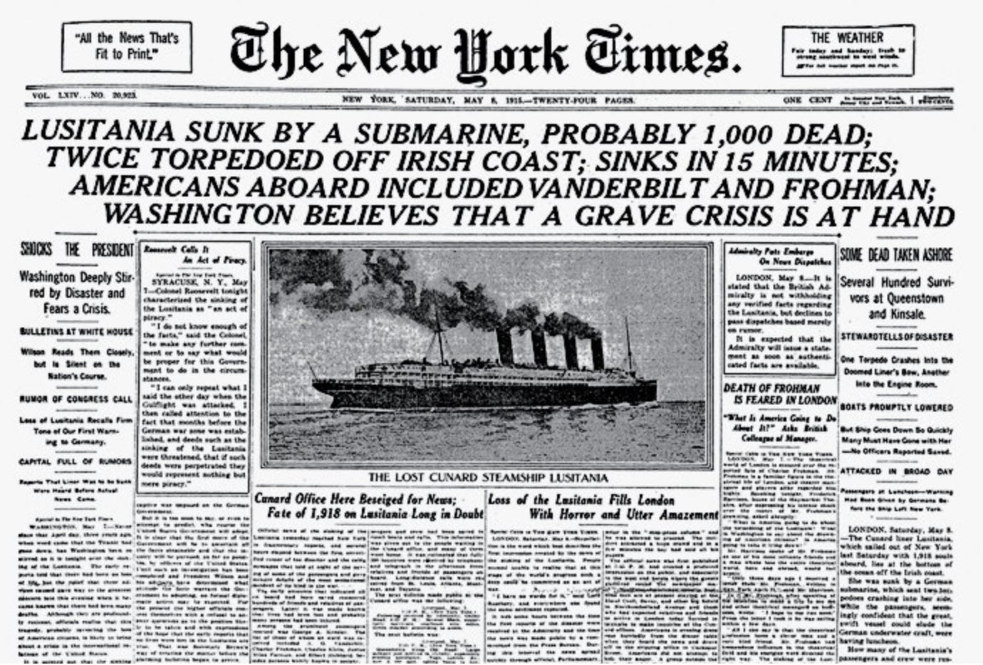 NYT Lusitania Headline NYT Lusitania Headline