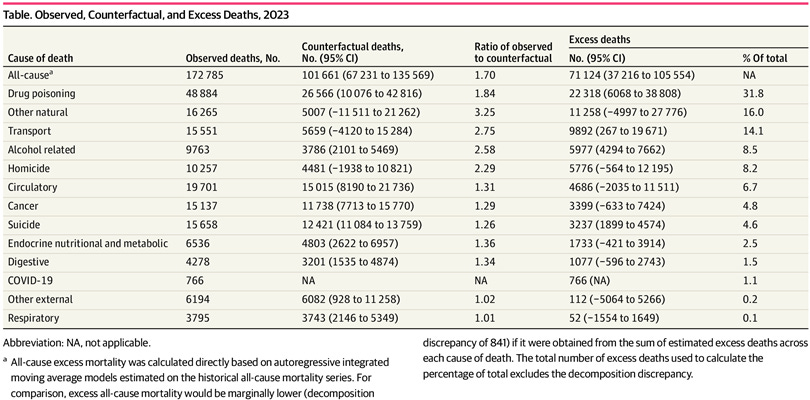 Observed, Counterfactual, and Excess Deaths, 2023