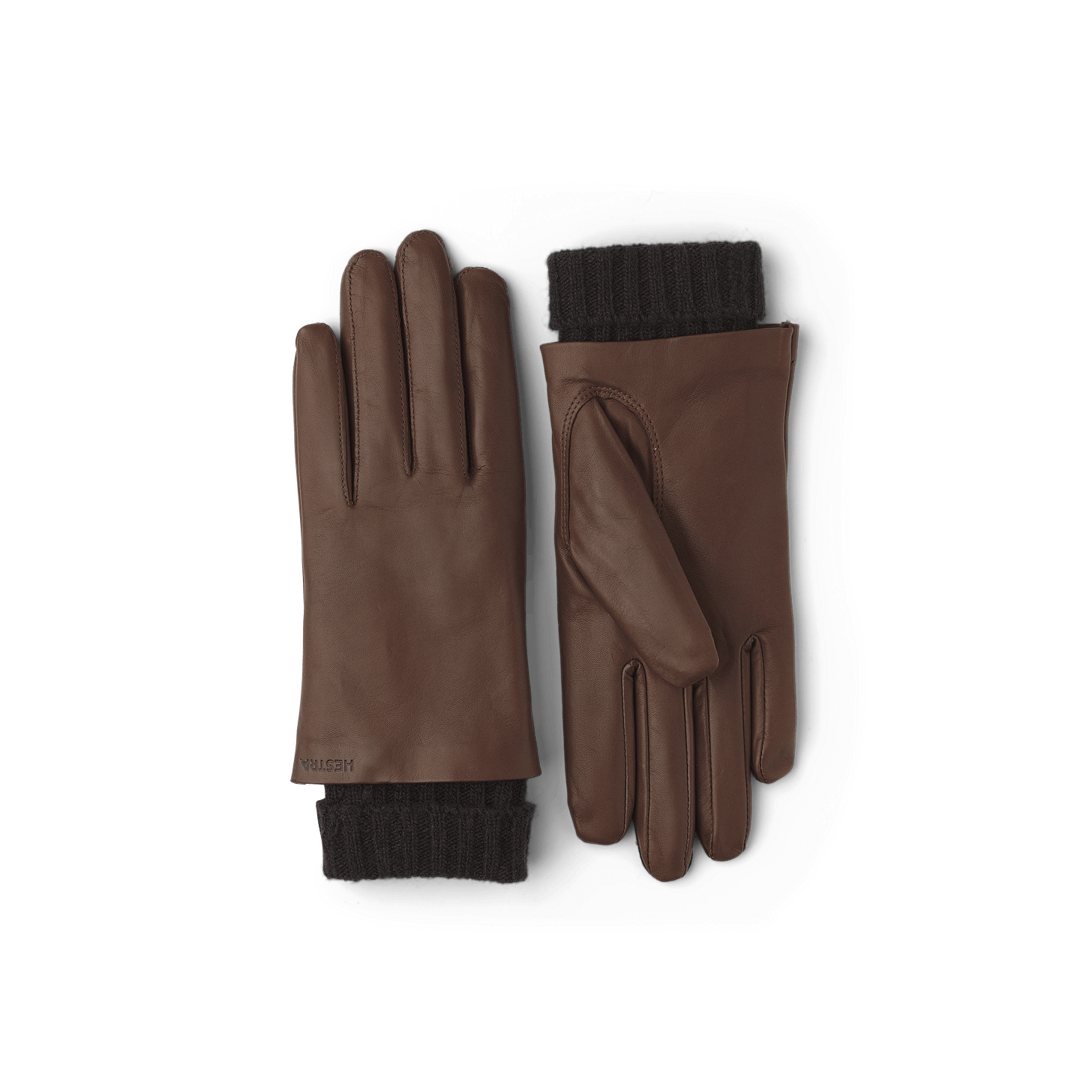 Brown machine-sewn hairsheep leather glove with knitted cuff
 (1 of 4)