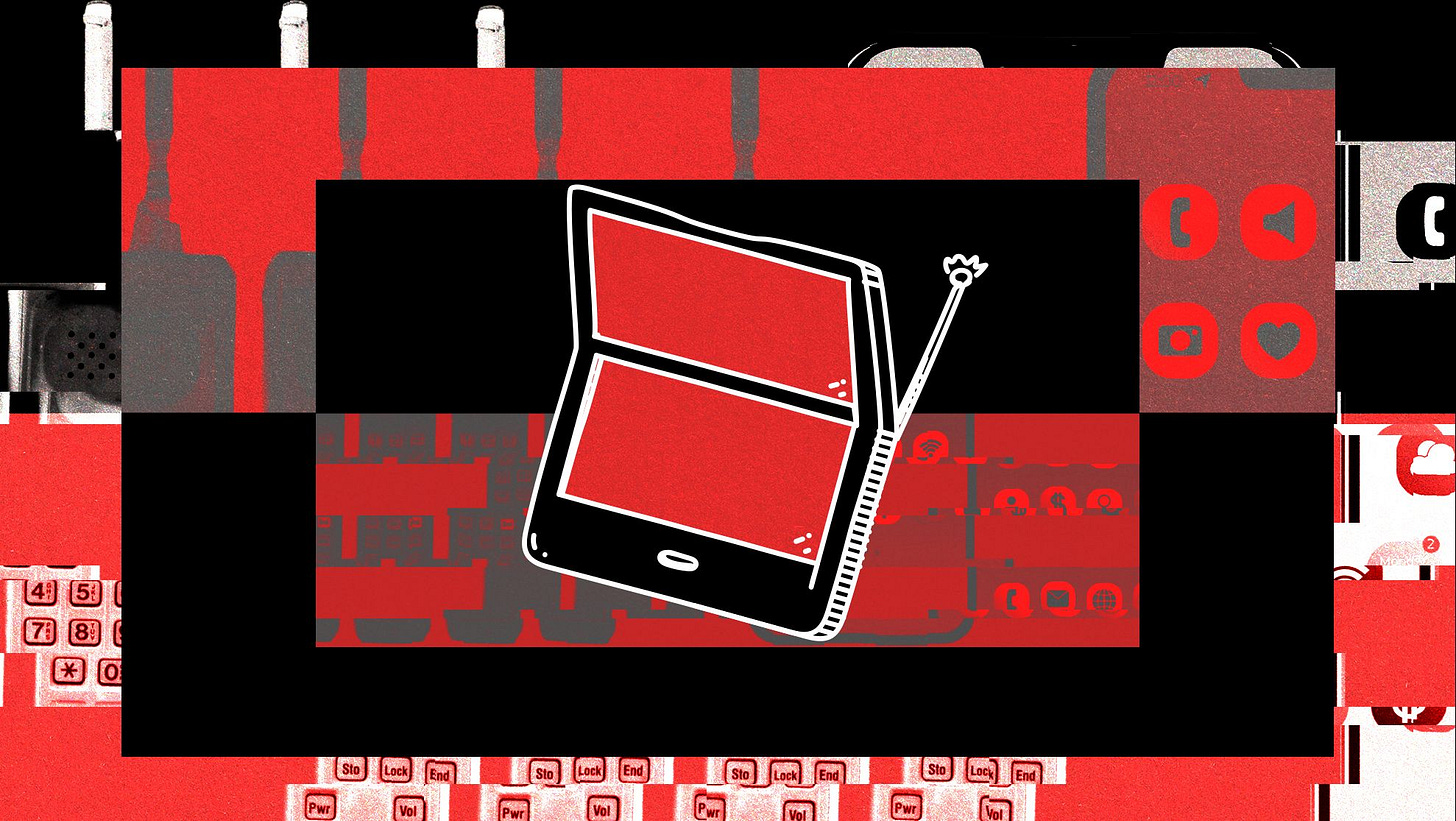 Photo Illustration of a Digital Device in front of a photo collage