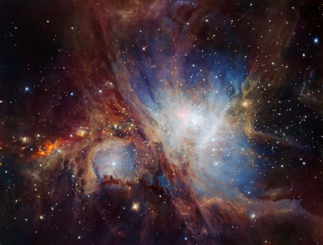 A deep-infrared view of the Orion nebula. A deep-infrared view of the Orion nebula.