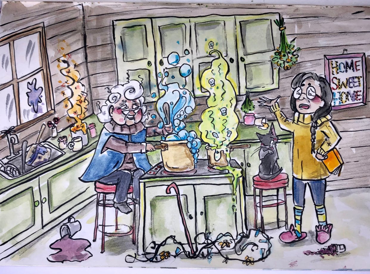 illustration a messy kitchen