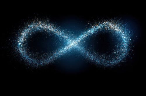 An abstract infinity symbol composed of glittering particles on a black background, representing eternity and infinite possibilities. An abstract infinity symbol composed of glittering particles on a black background, representing eternity and infinite possibilities.