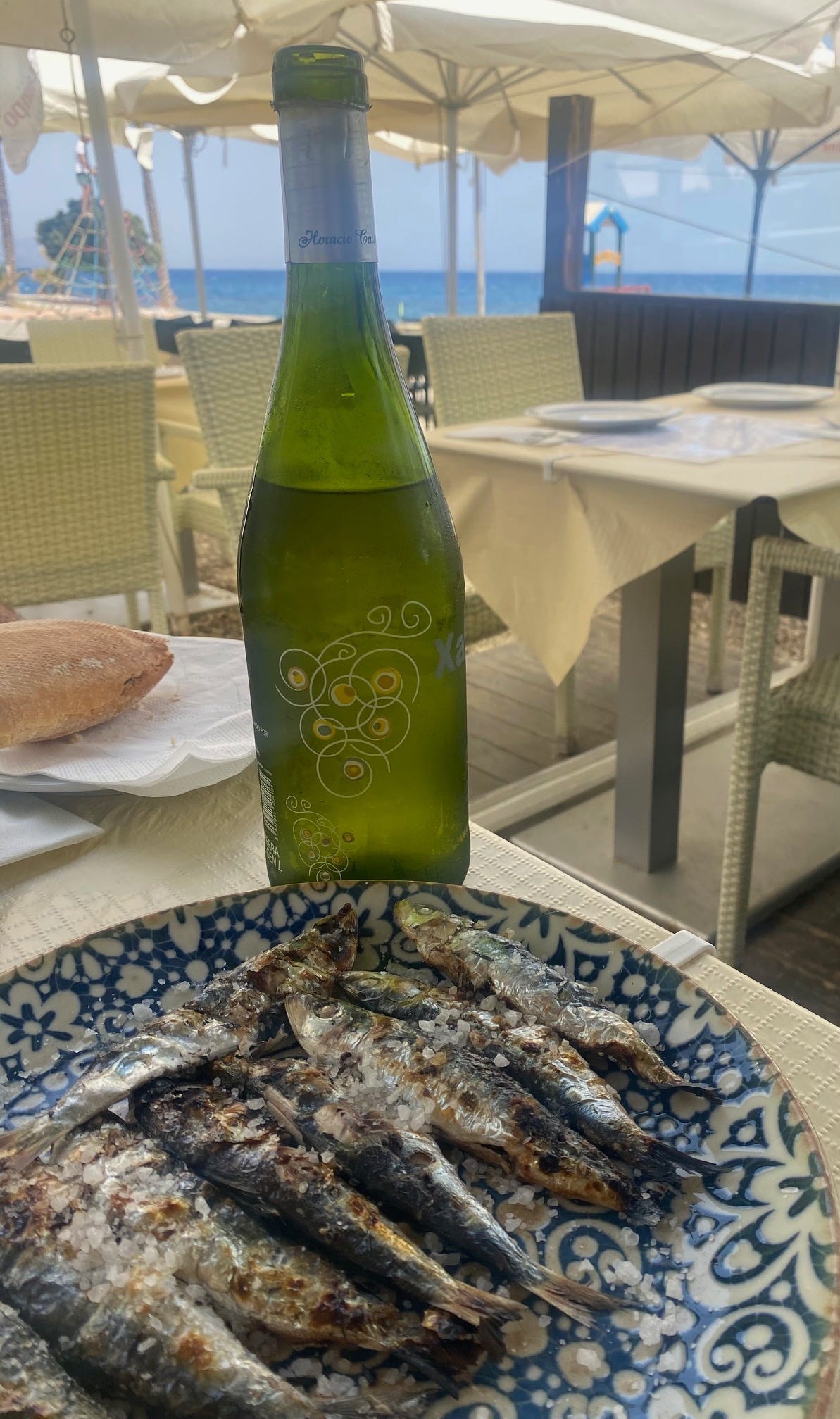 Calvente white wine from Granada with some friends from the sea.