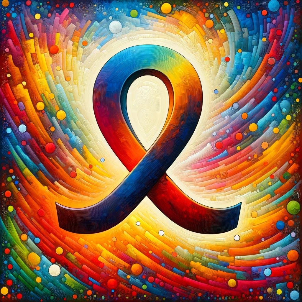 A vibrant and colorful artistic representation of the lambda (λ) symbol, often used in logic and mathematics. The painting style should be a fusion of abstract and impressionist techniques, with the lambda symbol clearly and boldly depicted in the center of the canvas. The background should be a kaleidoscope of vivid colors, creating a dynamic and visually stimulating atmosphere. The lambda symbol, being the focal point, should be highlighted against this colorful backdrop, symbolizing the essence of logic and abstract thinking in a visually appealing and artistic manner.