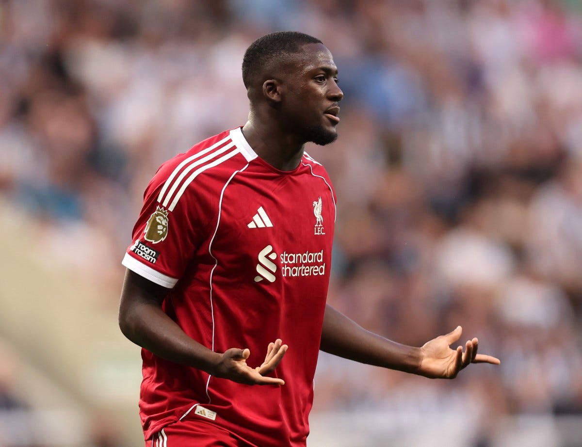 Ibrahima Konate of Liverpool in action vs Newcastle