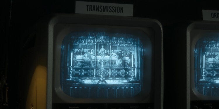 Viewers at home weren’t allowed to view the anointing, instead hearing just the audio running over this static shot.