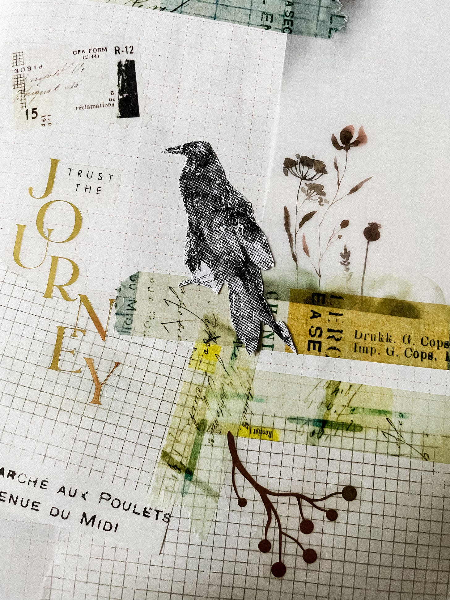 Art collage with the words 'trust the journey' displayed prominently Art collage with the words 'trust the journey' displayed prominently