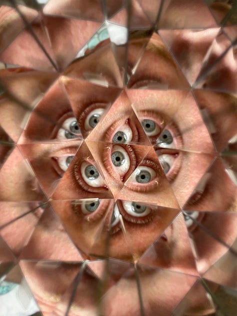 Photos of eyes and mouth through a kaleidoscope 