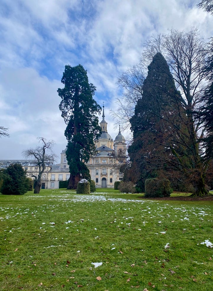 Palacio Real de La Granja y yo misma con mi abrigo de lana