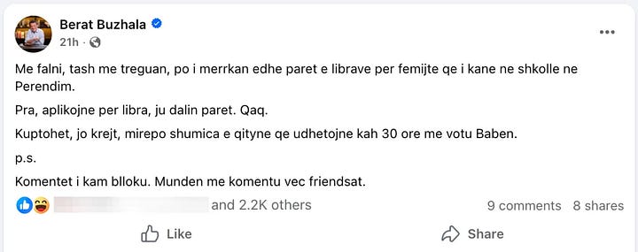 Postime të shkruara drejtpërdrejt nga Berat Buzhala, të përdorura në analizën krahasuese gjuhësore. Këto tekste shërbejnë si mostra kontrolli për stilin, fjalorin, ndërtimin sintaksor dhe strategjinë retorike të autorit, në raport me mesazhet që ai i ka paraqitur si të ardhura nga qytetarë të tjerë.
