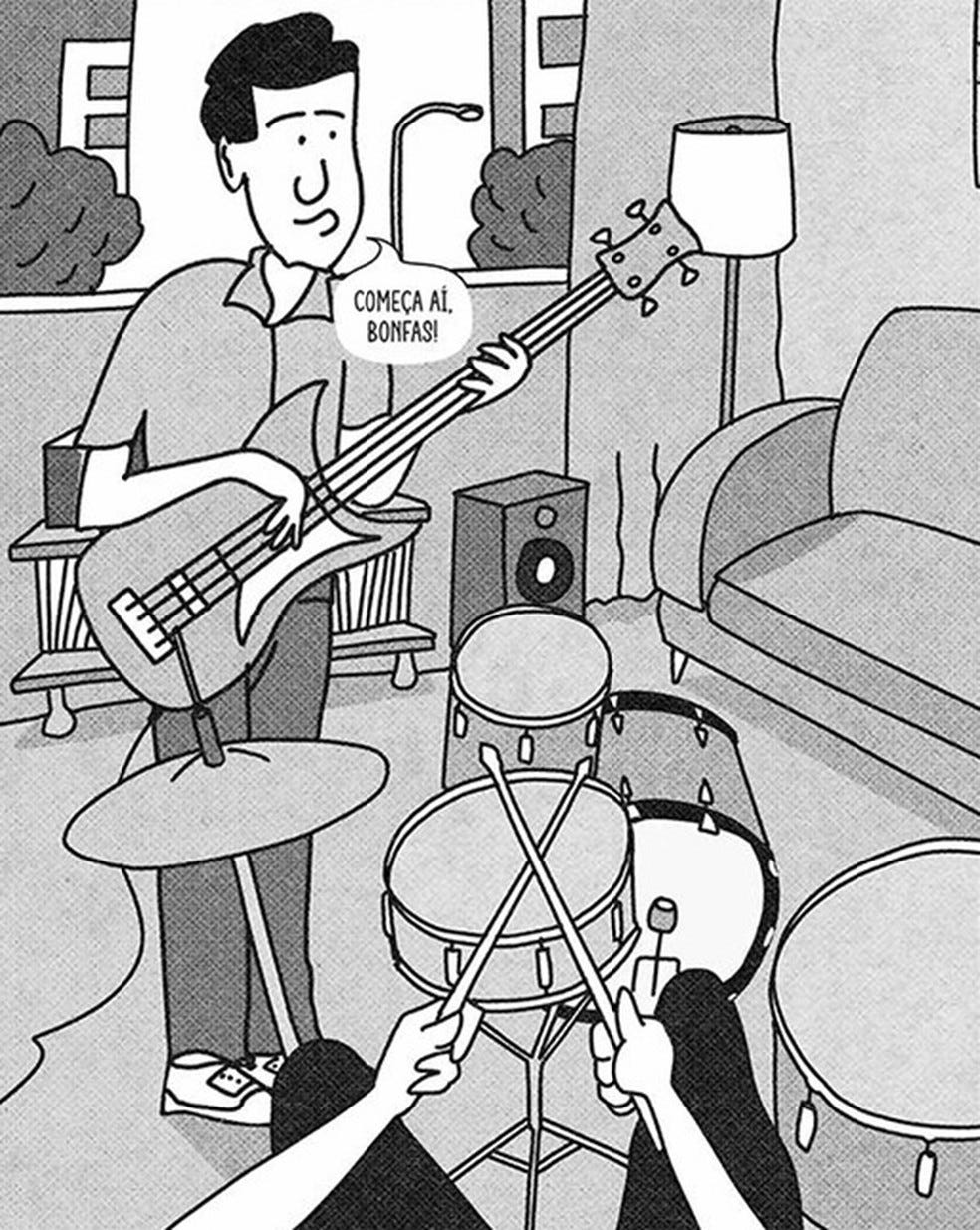 Imagem da HQ 'A minha banda preferida de todos os tempos', de Marcelo Bonfá — Foto: Reprodução