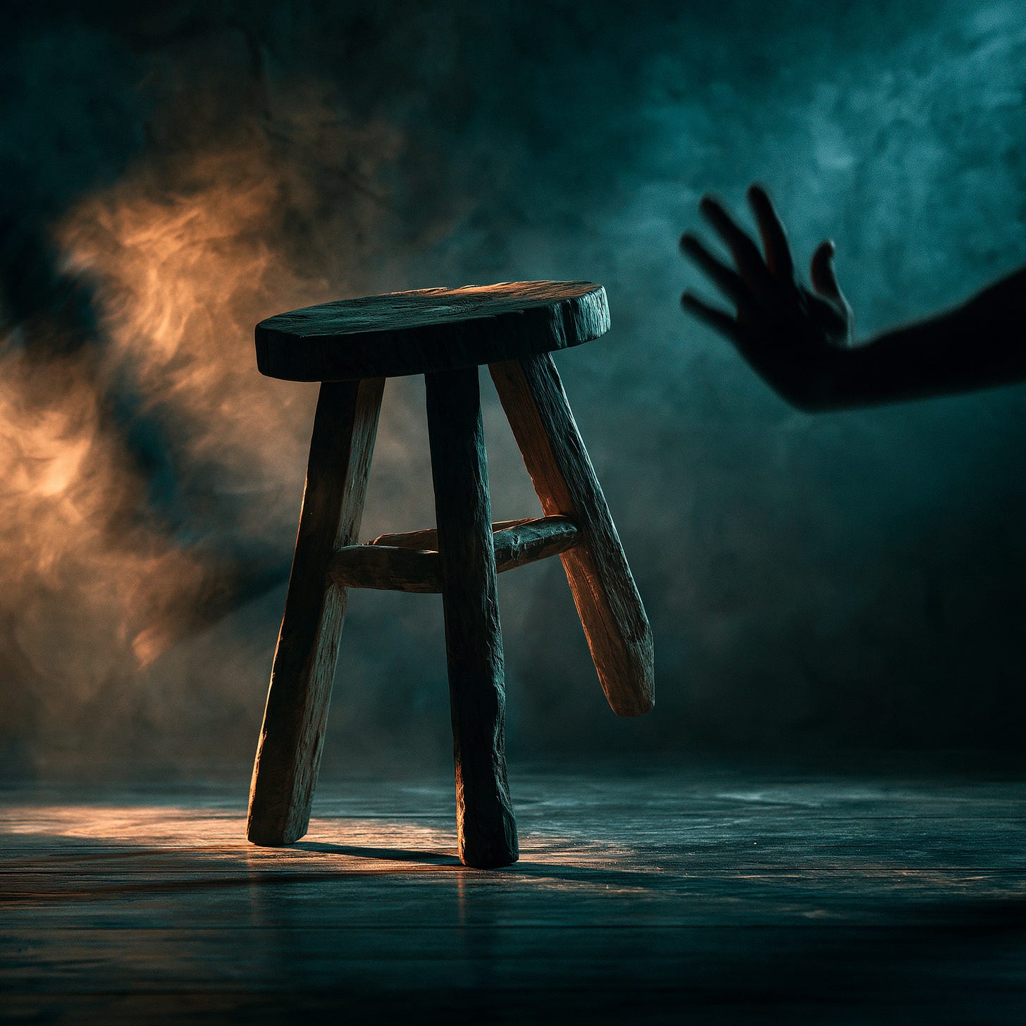 Conceptual illustration of the lethal trifecta in AI security — a three-legged stool losing a leg, representing how removing one capability neutralises prompt injection risk