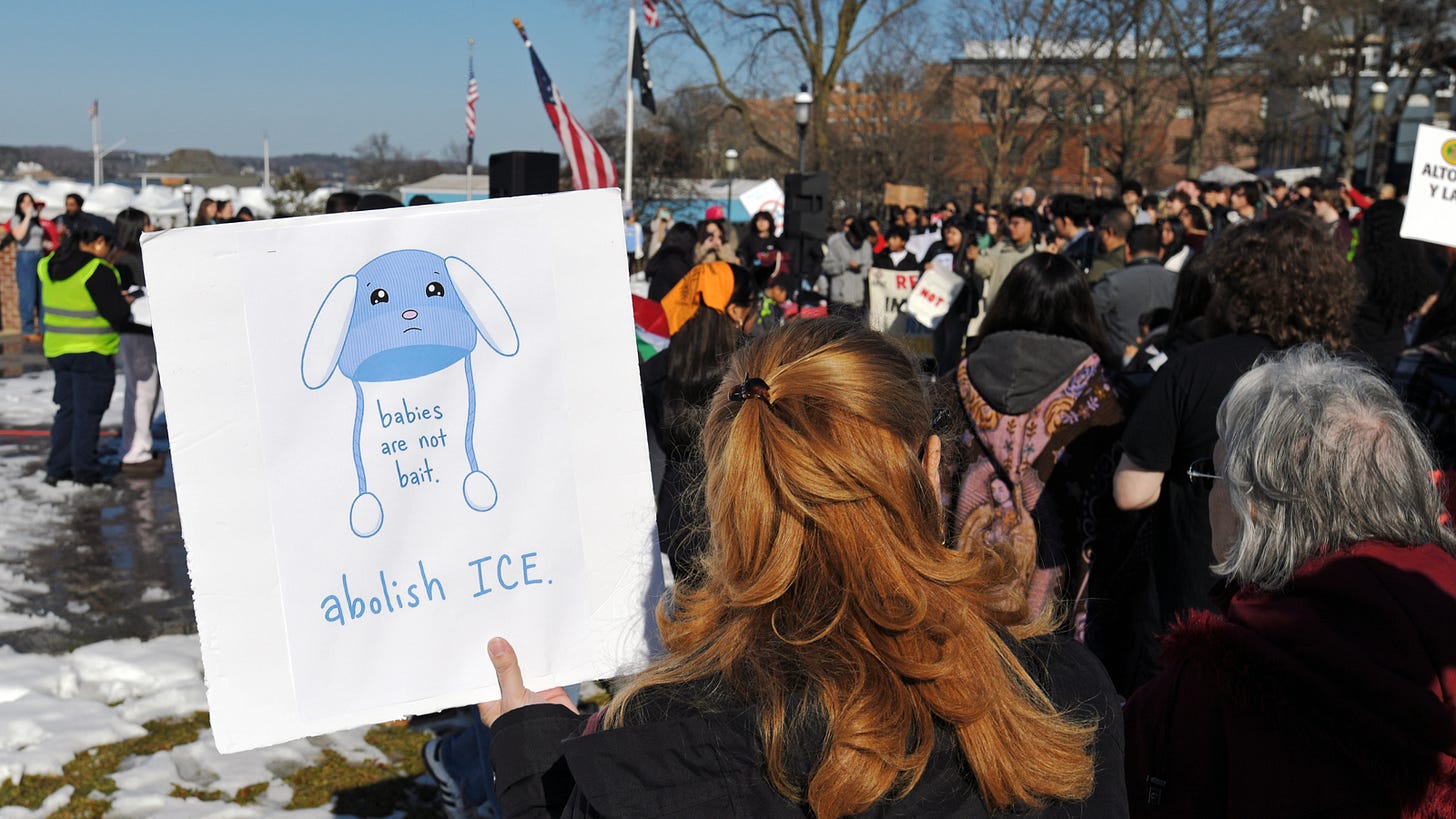 May be an image of crowd and text that says 'ALTO babies are not bait. abolish abolishICE ICE.'