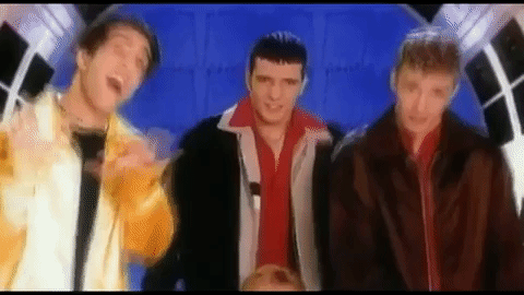 We pan down over the group all together; Joey is still on the left side just smiling and dancing away. Justin does a weird little hoedown thing on the other side.