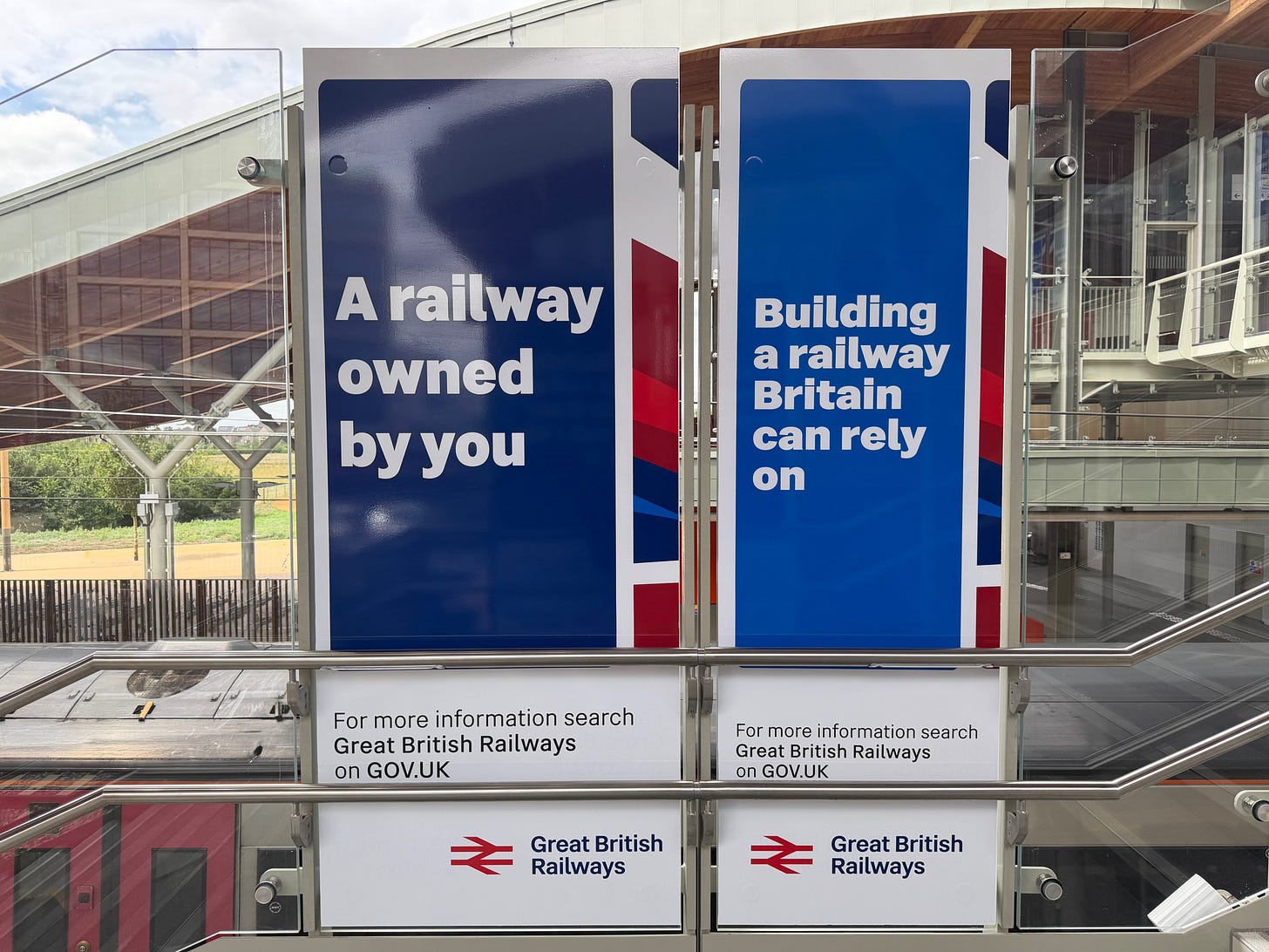 Photo of GBR posters on staircase.