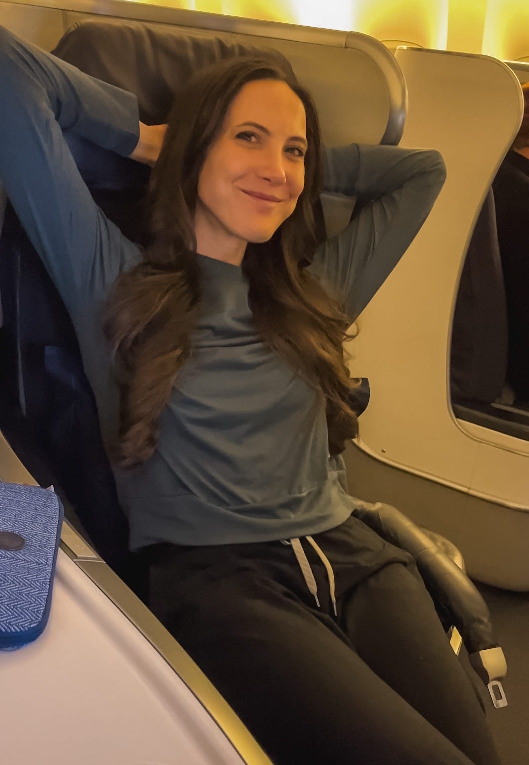 deryn on business class flight