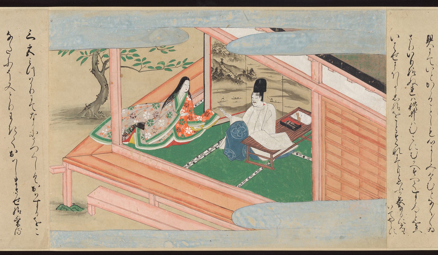 Illustrated Handscrolls of The Tale of Genji, Ryūjo (Tatsujo) (Japanese, active late 16th century), Five handscrolls; ink and color on paper (illustrations); ink on paper (texts), Japan Illustrated Handscrolls of The Tale of Genji, Ryūjo (Tatsujo) (Japanese, active late 16th century), Five handscrolls; ink and color on paper (illustrations); ink on paper (texts), Japan