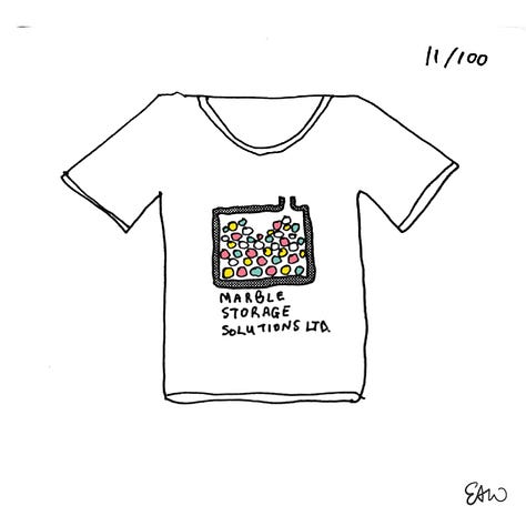 Nine more t-shirt thumbnail sketches.
