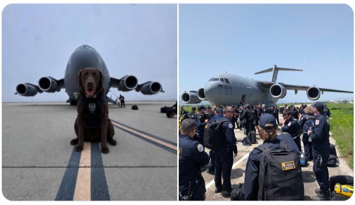 Dogs that can help detect victims buried in rubble, as well as Urban Search & Rescue (USAR) technical rescue experts who can free victims, have  been flown from the US to Venezuela (US Dept of State photos)