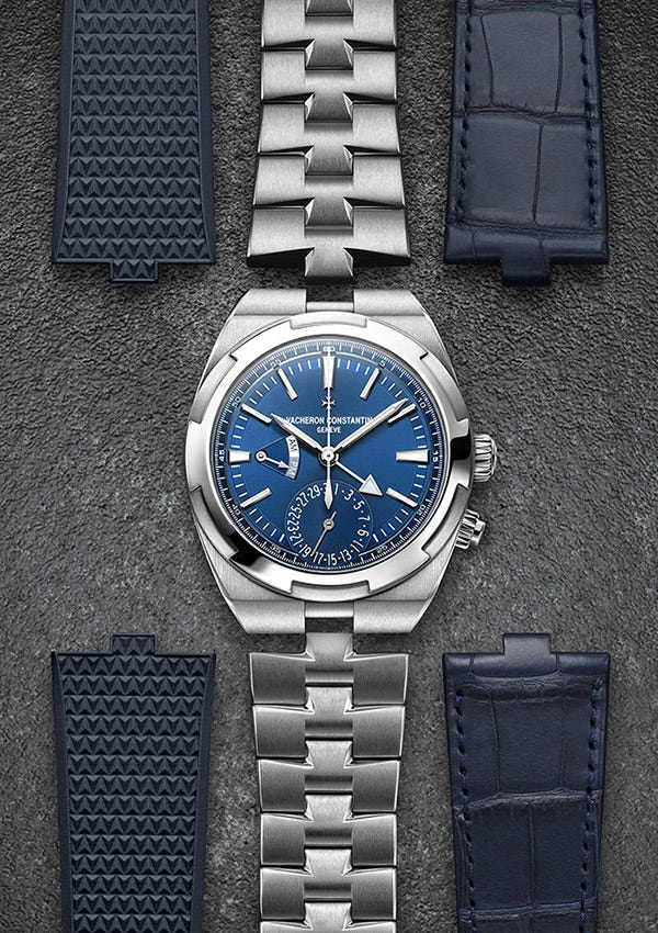 The Overseas collection features a patented system that makes it easy to change straps and bracelets. The Overseas collection features a patented system that makes it easy to change straps and bracelets.