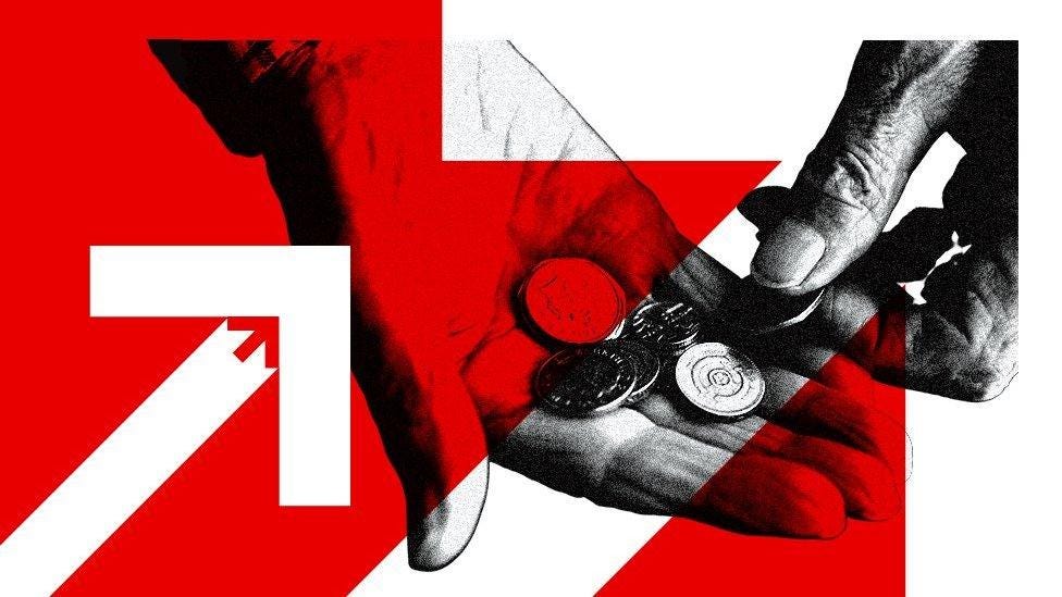 A branded image showing a person holding a selection of UK coins overlaid with white and red arrows. A branded image showing a person holding a selection of UK coins overlaid with white and red arrows.