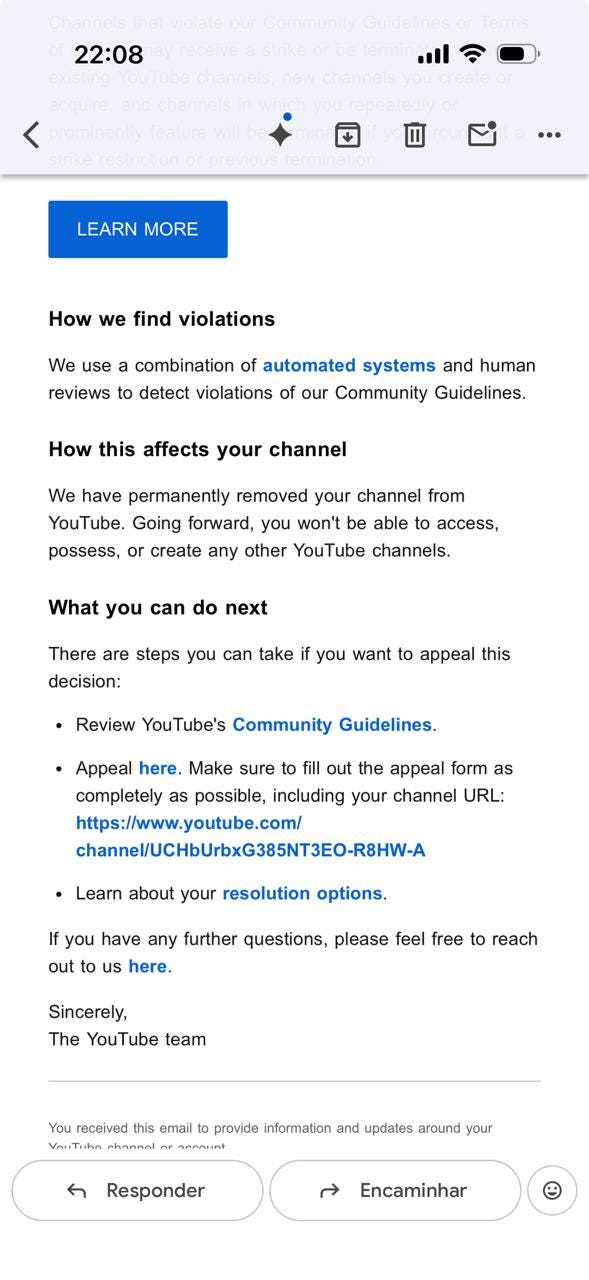 Emails do YouTube para Bruno Monark Aiub