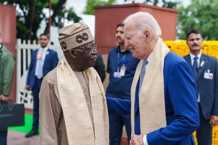 File Photo: President Joe Biden meets President Bola Tinubu on the sidelines of the G-20 summit in New Delhi, India, early September 2023. File Photo: President Joe Biden meets President Bola Tinubu on the sidelines of the G-20 summit in New Delhi, India, early September 2023.