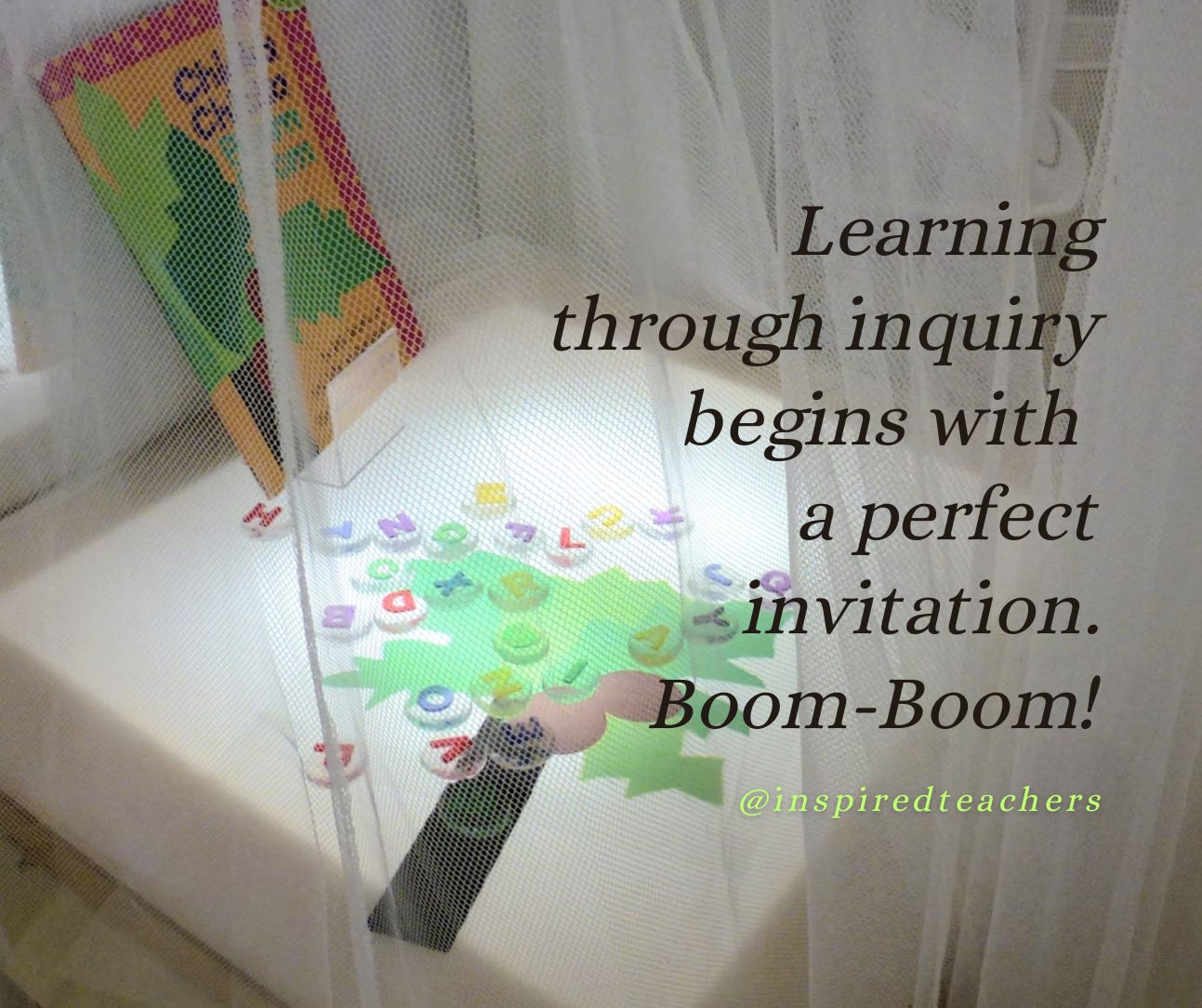 a light table has a felt tree and alphabet letters.  there is a book, Chica Chica Boom Boom on the table.