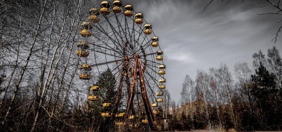An iconic image of an old ferris wheel in Pripyat, where a fungus is consuming radiation An iconic image of an old ferris wheel in Pripyat, where a fungus is consuming radiation